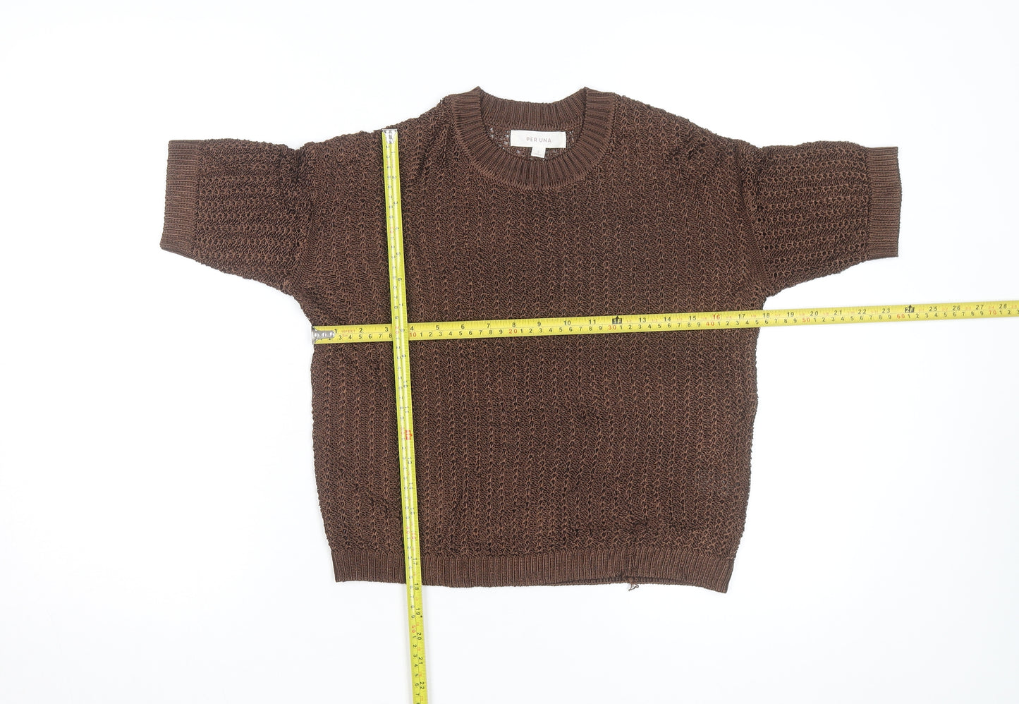 Marks and Spencer Per Una Brown Open-Knit Short Sleeve Women’s Jumper Size S
