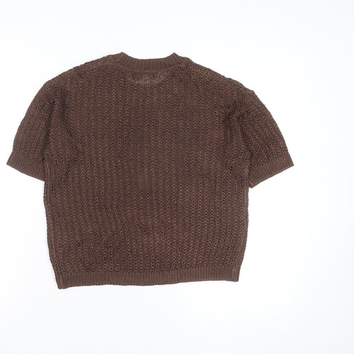 Marks and Spencer Per Una Brown Open-Knit Short Sleeve Women’s Jumper Size S