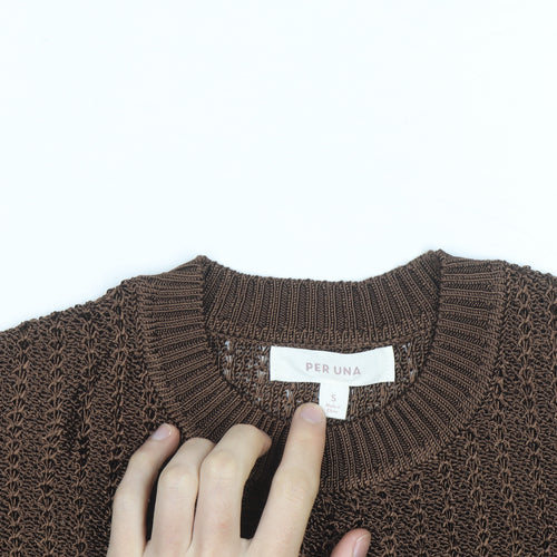 Marks and Spencer Per Una Brown Open-Knit Short Sleeve Women’s Jumper Size S