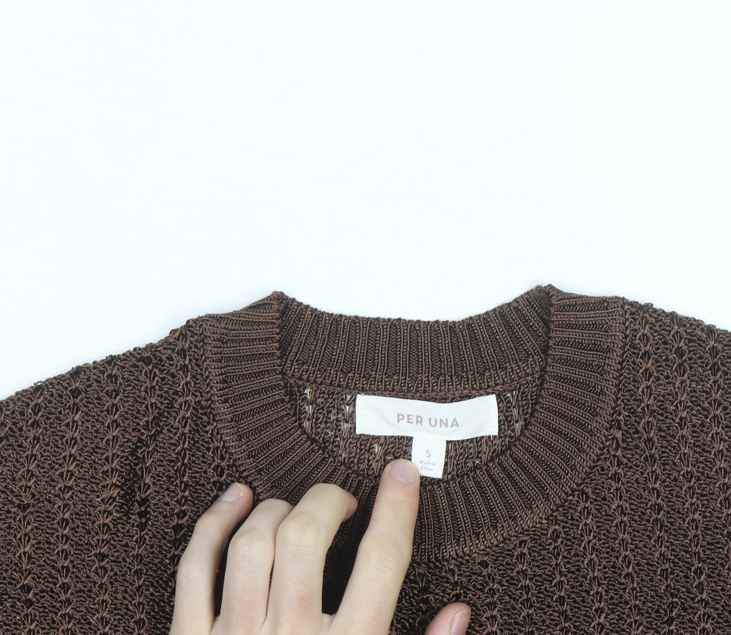 Marks and Spencer Per Una Brown Open-Knit Short Sleeve Women’s Jumper Size S
