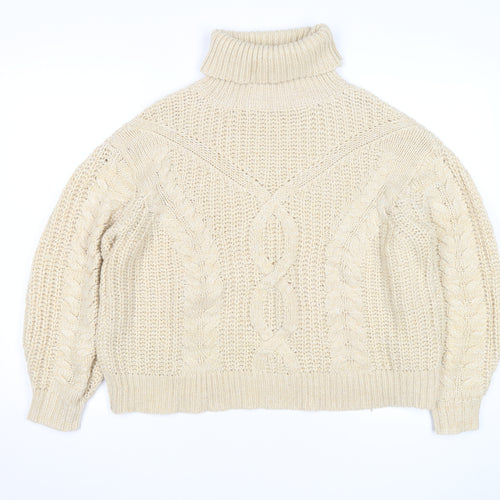 Tularosa Women Beige Roll Neck Chunky-Knit Jumper Size S