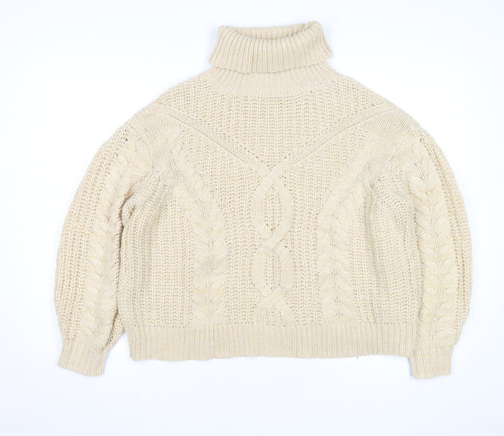 Tularosa Women Beige Roll Neck Chunky-Knit Jumper Size S
