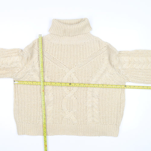 Tularosa Women Beige Roll Neck Chunky-Knit Jumper Size S