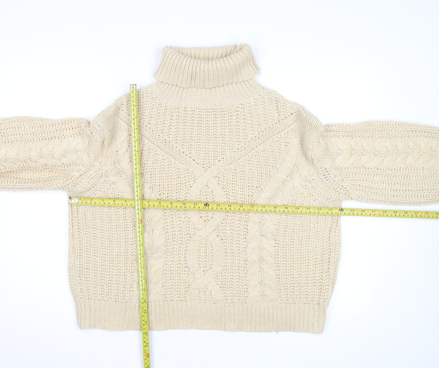 Tularosa Women Beige Roll Neck Chunky-Knit Jumper Size S