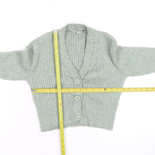 Pull & Bear Women’s Green Ribbed V-Neck Button Cardigan Size S