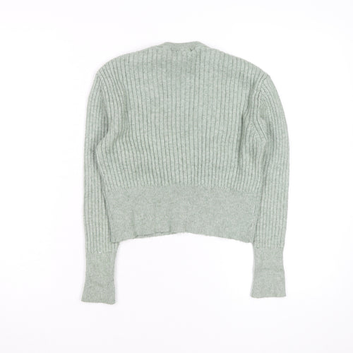Pull & Bear Women’s Green Ribbed V-Neck Button Cardigan Size S