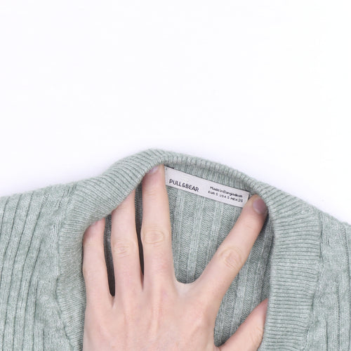 Pull & Bear Women’s Green Ribbed V-Neck Button Cardigan Size S
