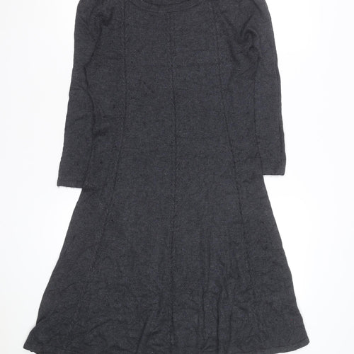Monsoon Women Grey Wool Blend A-Line Knit Dress Size 12
