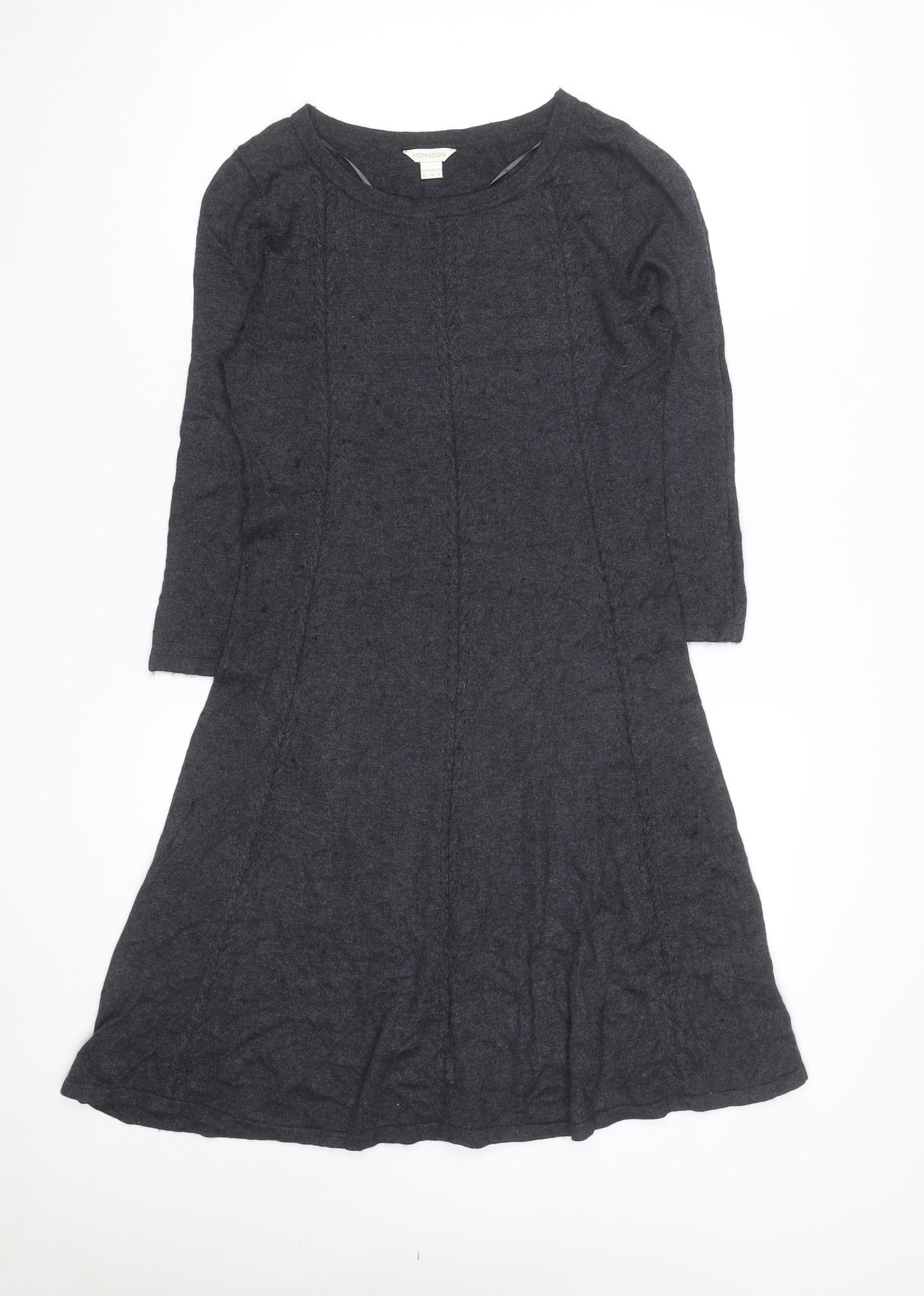 Monsoon Women Grey Wool Blend A-Line Knit Dress Size 12