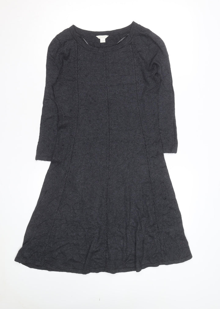 Monsoon Women Grey Wool Blend A-Line Knit Dress Size 12