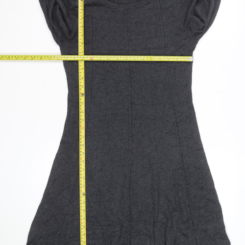 Monsoon Women Grey Wool Blend A-Line Knit Dress Size 12