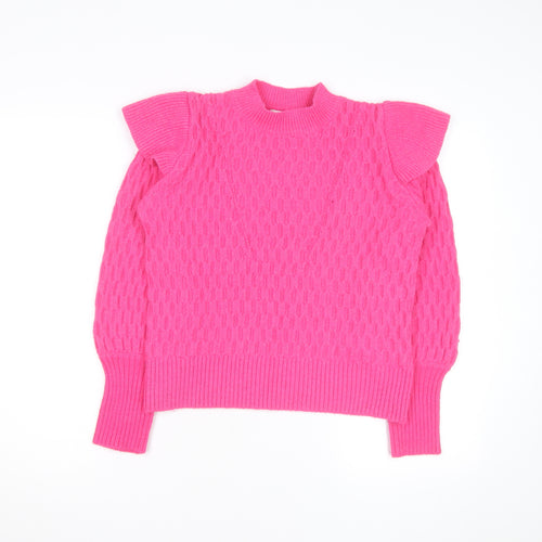 Warehouse Women’s Pink Cable-Knit Mock Neck Jumper Size S