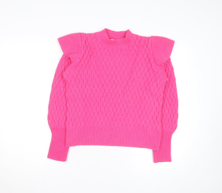 Warehouse Women’s Pink Cable-Knit Mock Neck Jumper Size S