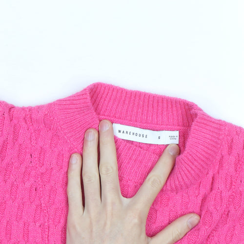 Warehouse Women’s Pink Cable-Knit Mock Neck Jumper Size S