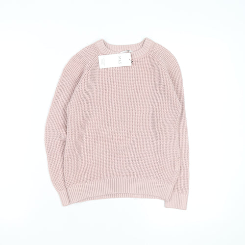 Marks and Spencer Girls Pink 7-8 Years Crew Neck Knitted Jumper
