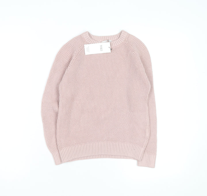 Marks and Spencer Girls Pink 7-8 Years Crew Neck Knitted Jumper