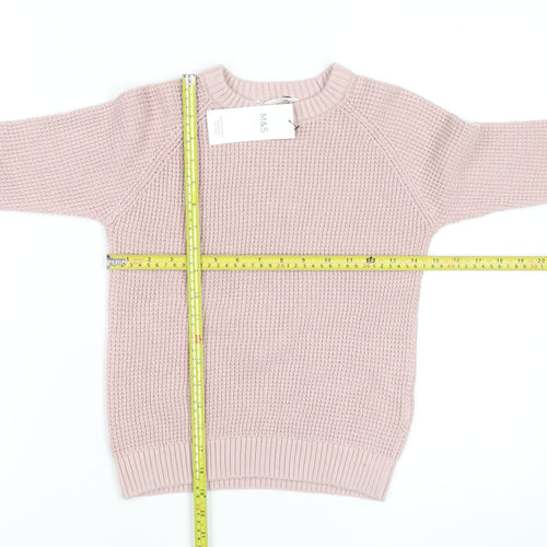 Marks and Spencer Girls Pink 7-8 Years Crew Neck Knitted Jumper