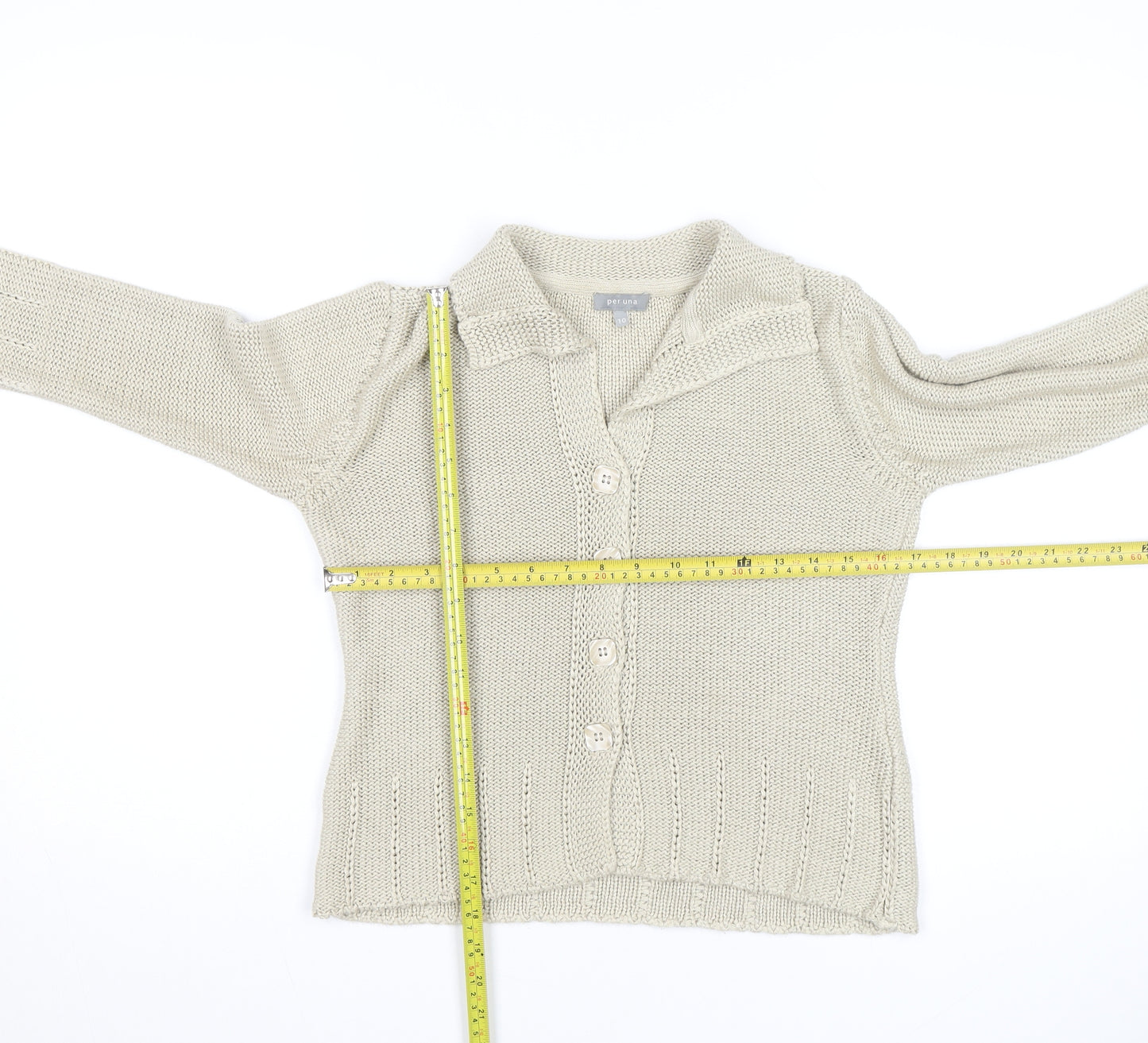 Marks and Spencer Per Una Women Beige Cotton Button Cardigan Size 10