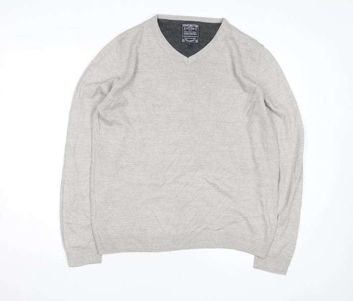 Kensington Eastside Men's Beige V-Neck Cotton Blend Jumper L