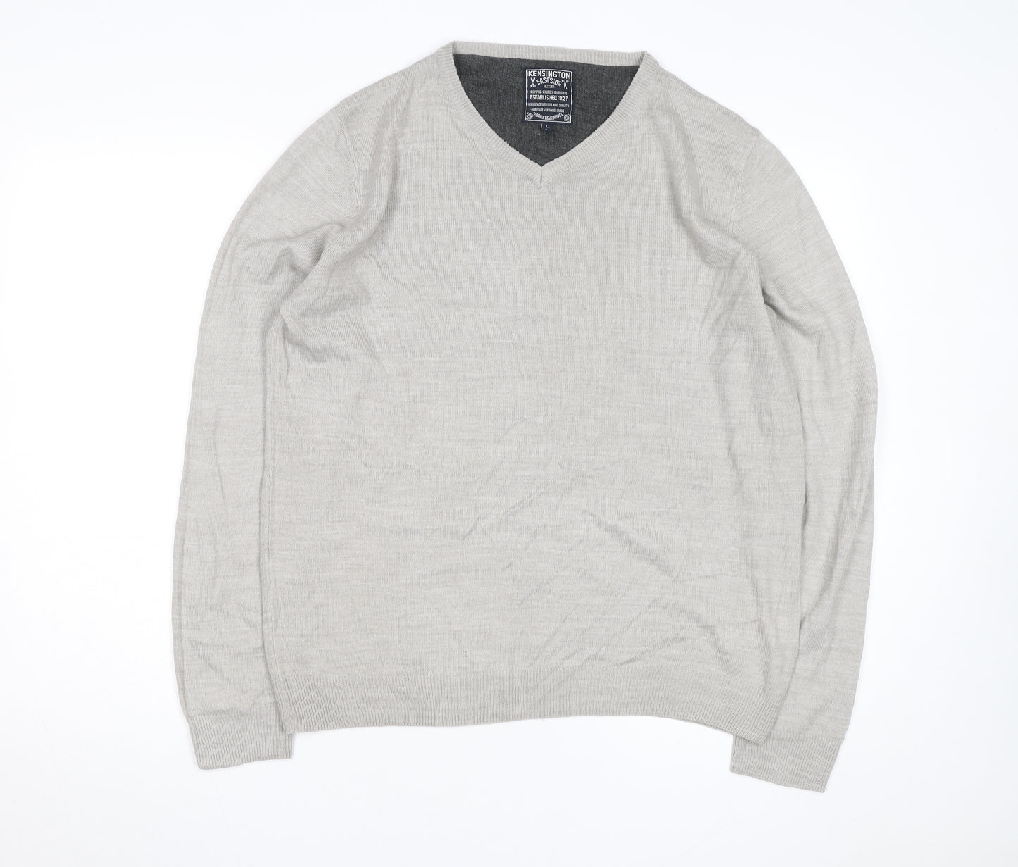 Kensington Eastside Men's Beige V-Neck Cotton Blend Jumper L