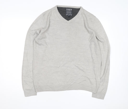 Kensington Eastside Men's Beige V-Neck Cotton Blend Jumper L