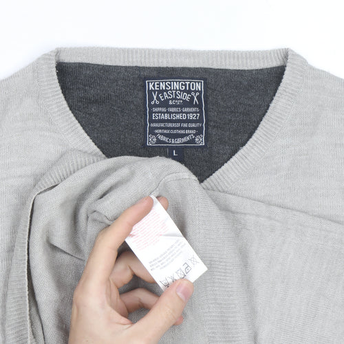 Kensington Eastside Men's Beige V-Neck Cotton Blend Jumper L