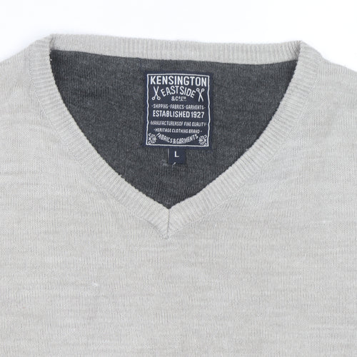 Kensington Eastside Men's Beige V-Neck Cotton Blend Jumper L