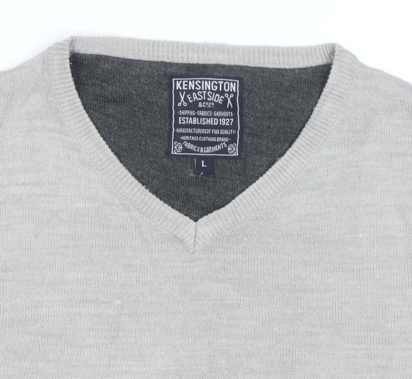Kensington Eastside Men's Beige V-Neck Cotton Blend Jumper L
