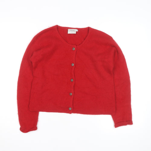 H&M Women Red Angora Knit Button Cardigan Medium