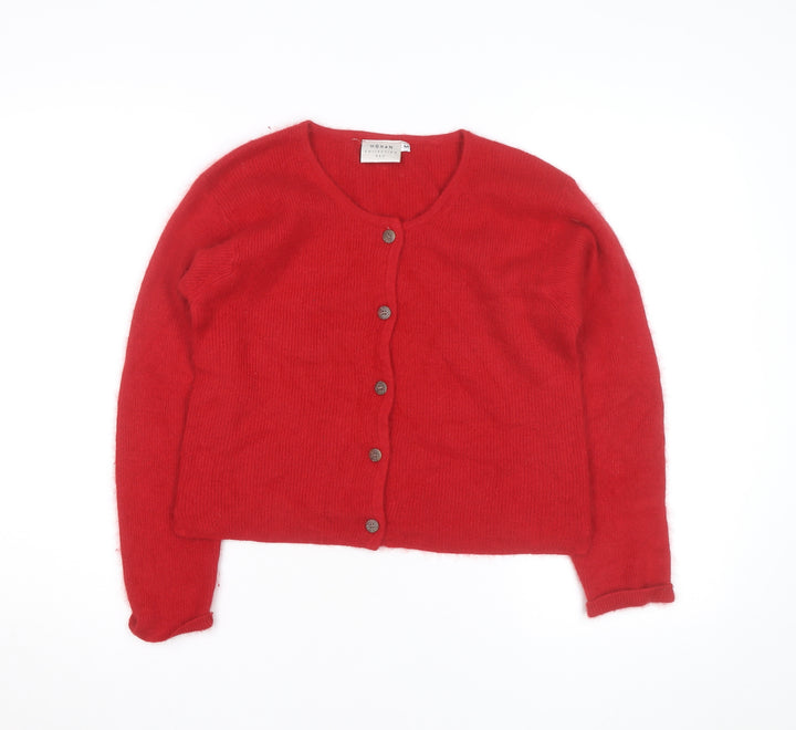 H&M Women Red Angora Knit Button Cardigan Medium