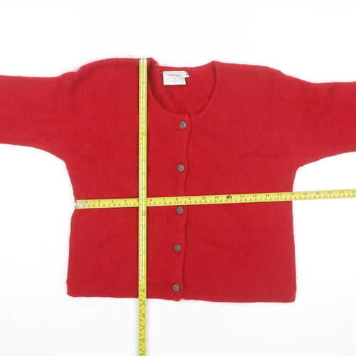 H&M Women Red Angora Knit Button Cardigan Medium