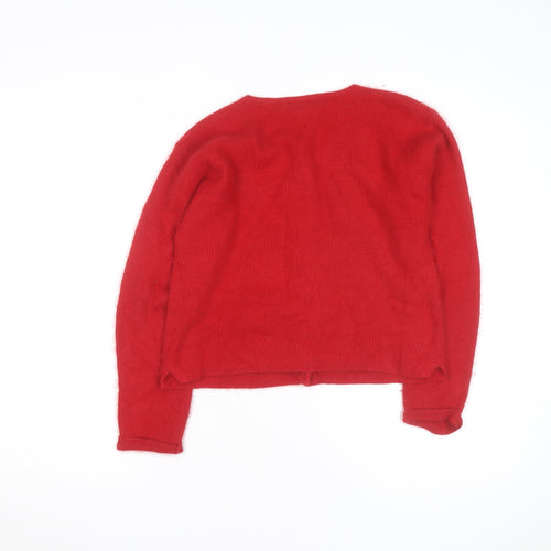 H&M Women Red Angora Knit Button Cardigan Medium
