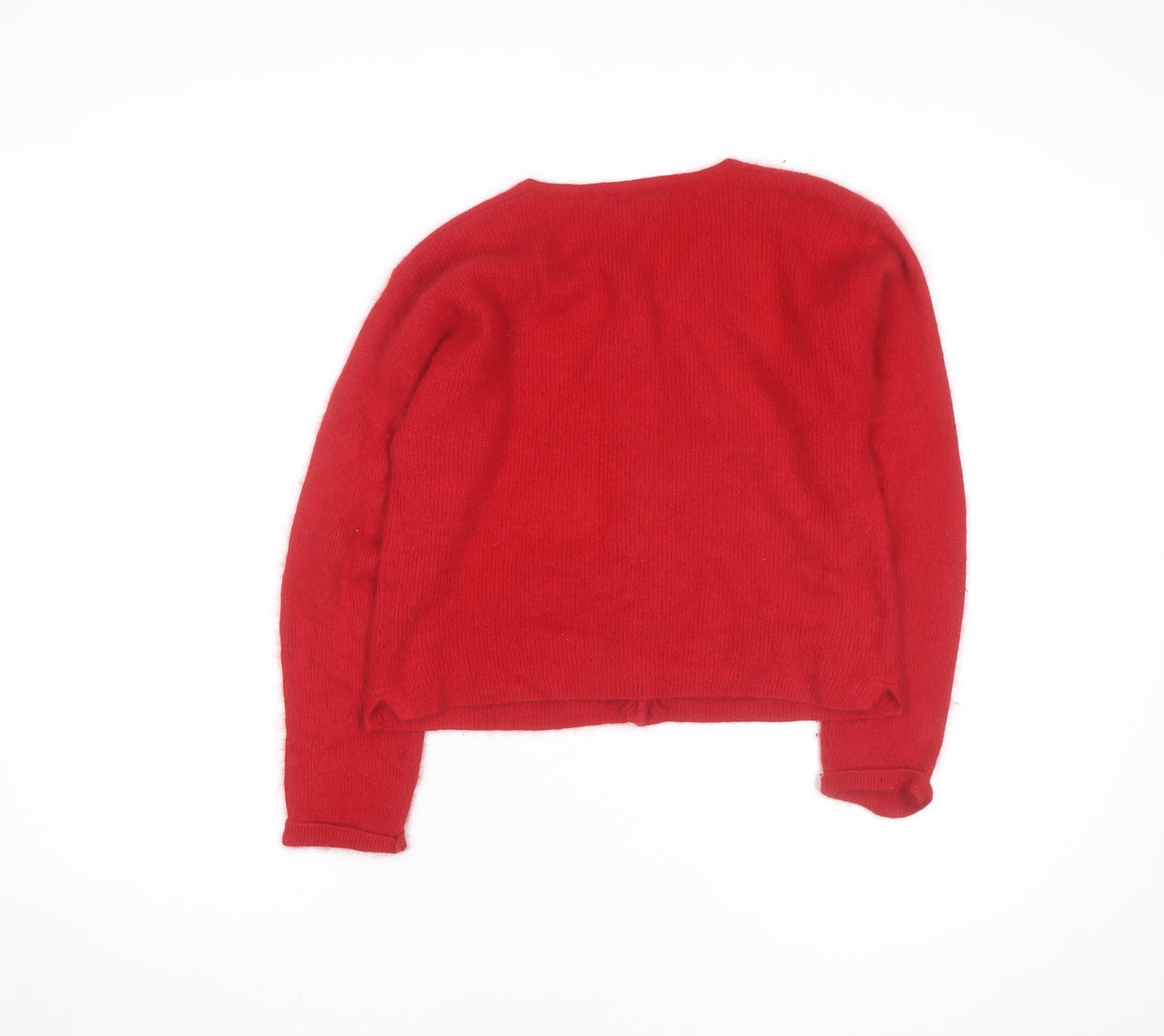 H&M Women Red Angora Knit Button Cardigan Medium