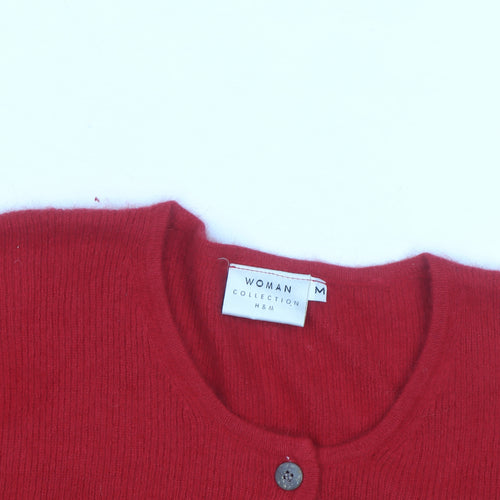 H&M Women Red Angora Knit Button Cardigan Medium