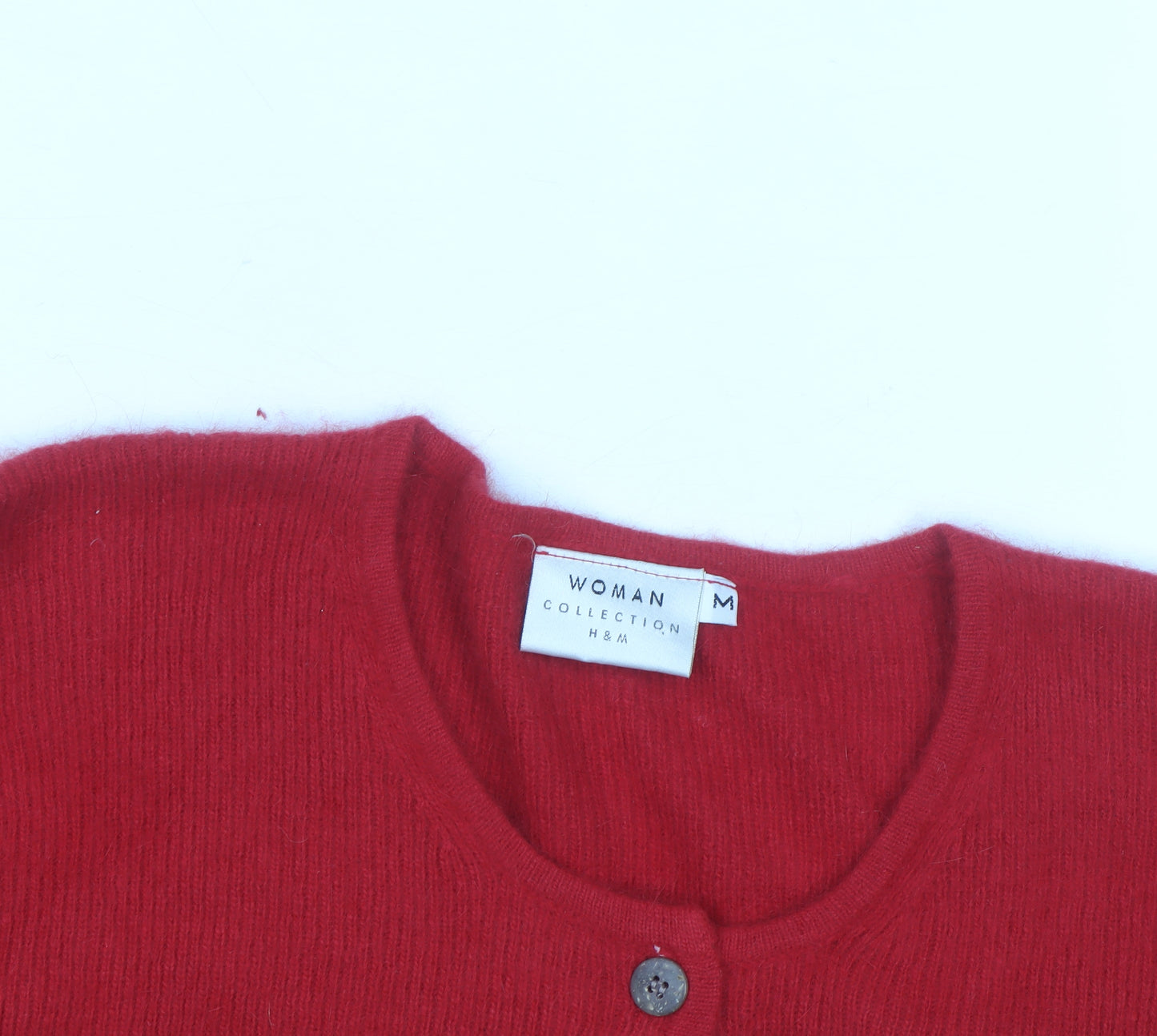 H&M Women Red Angora Knit Button Cardigan Medium