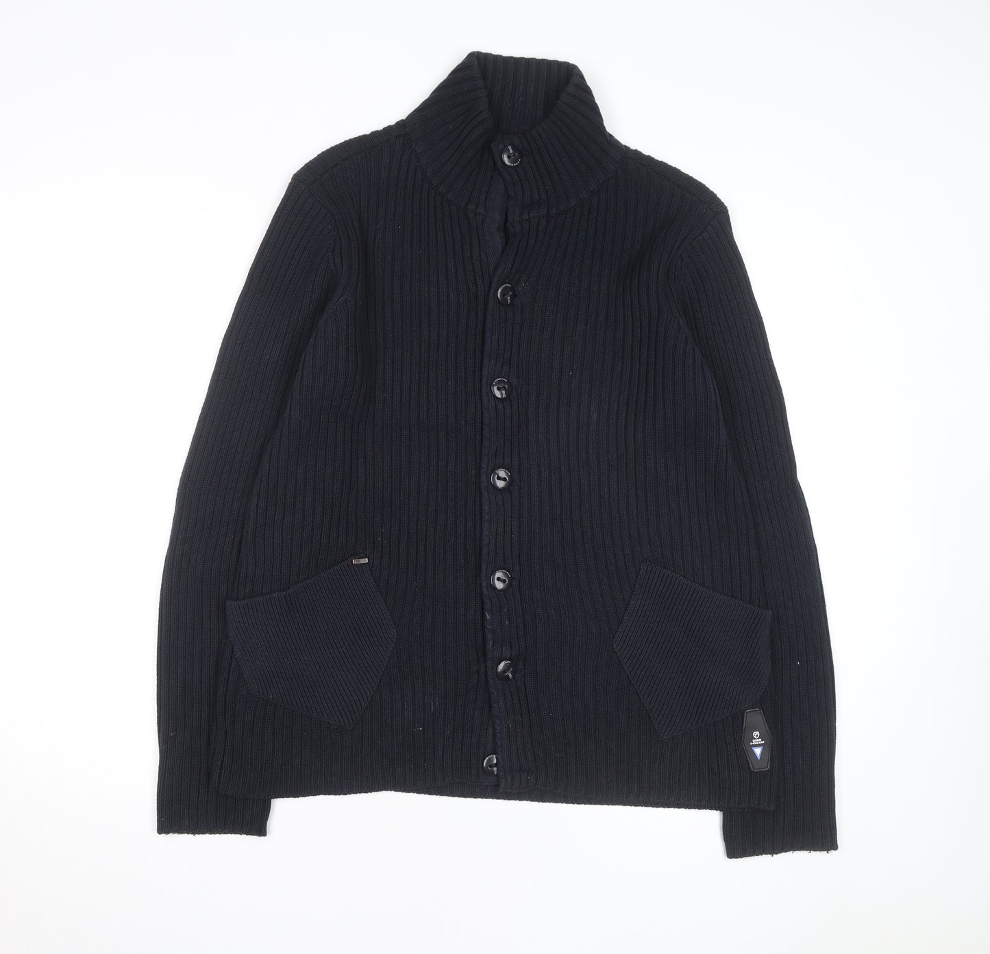 G-Star Men Black L Cotton Ribbed Cardigan Button Up Knit