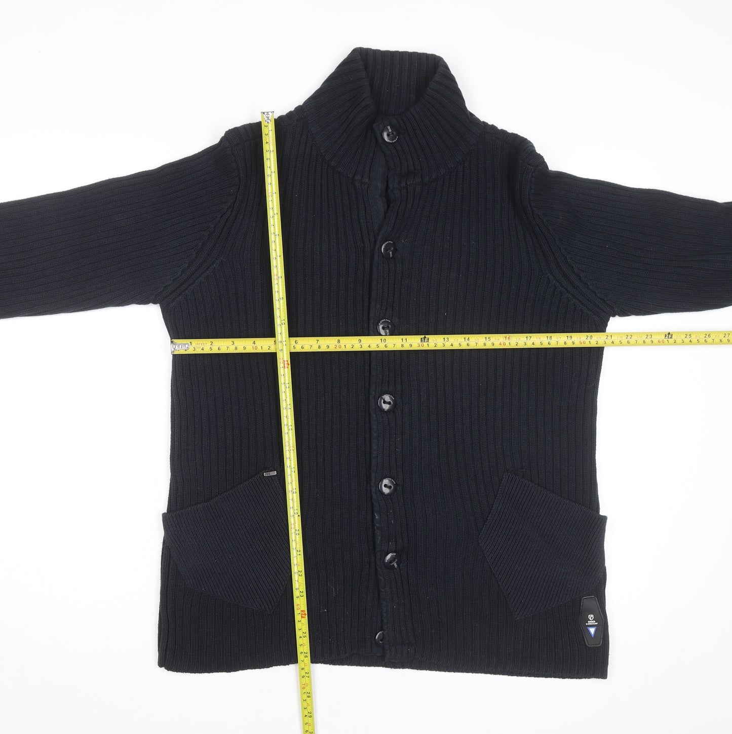 G-Star Men Black L Cotton Ribbed Cardigan Button Up Knit