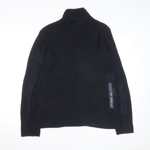 G-Star Men Black L Cotton Ribbed Cardigan Button Up Knit