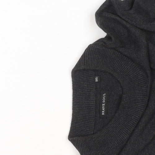 Brave Soul Men's Grey 2XL Mock Neck Pullover Jumper