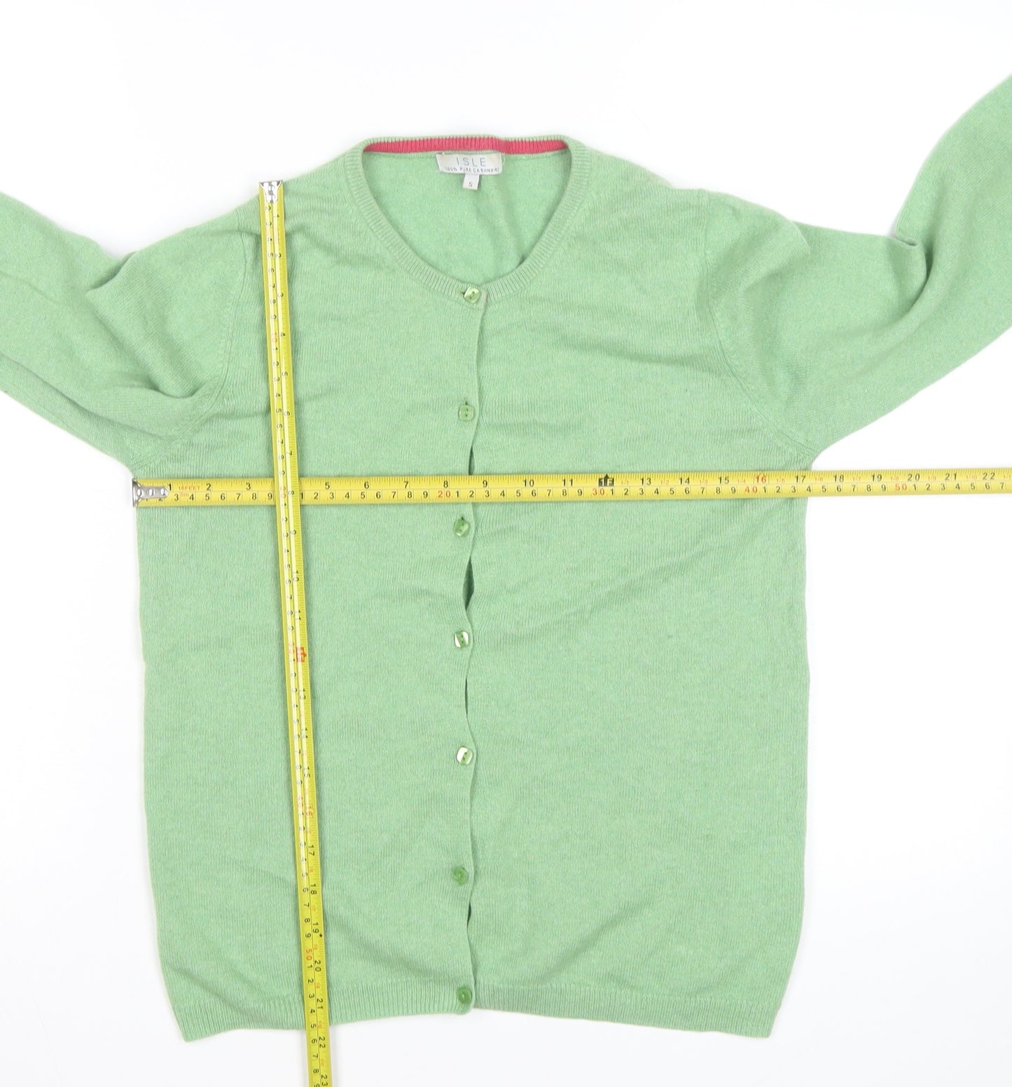 ISLE Men's Green Cashmere Crew Neck Cardigan Size S