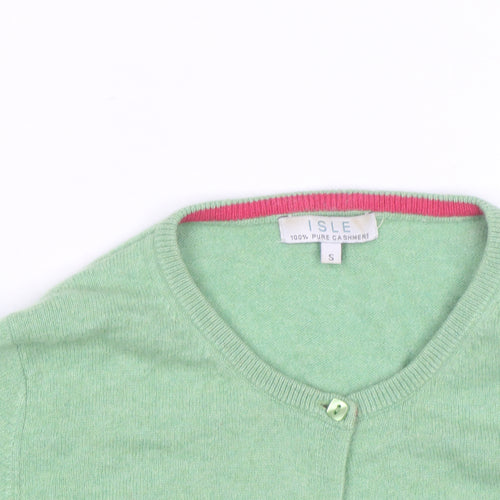 ISLE Men's Green Cashmere Crew Neck Cardigan Size S