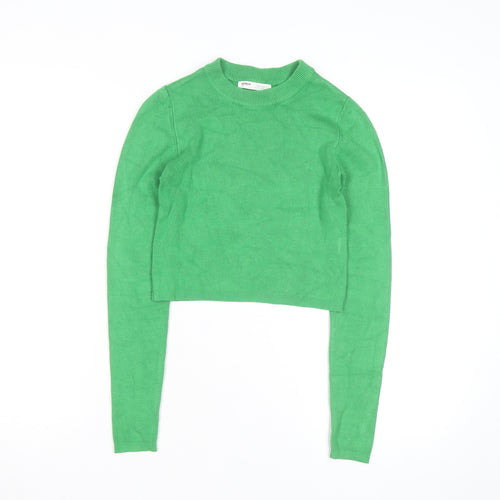Pull & Bear Womens Green Slim Fit Crew Neck Knit Jumper Size S