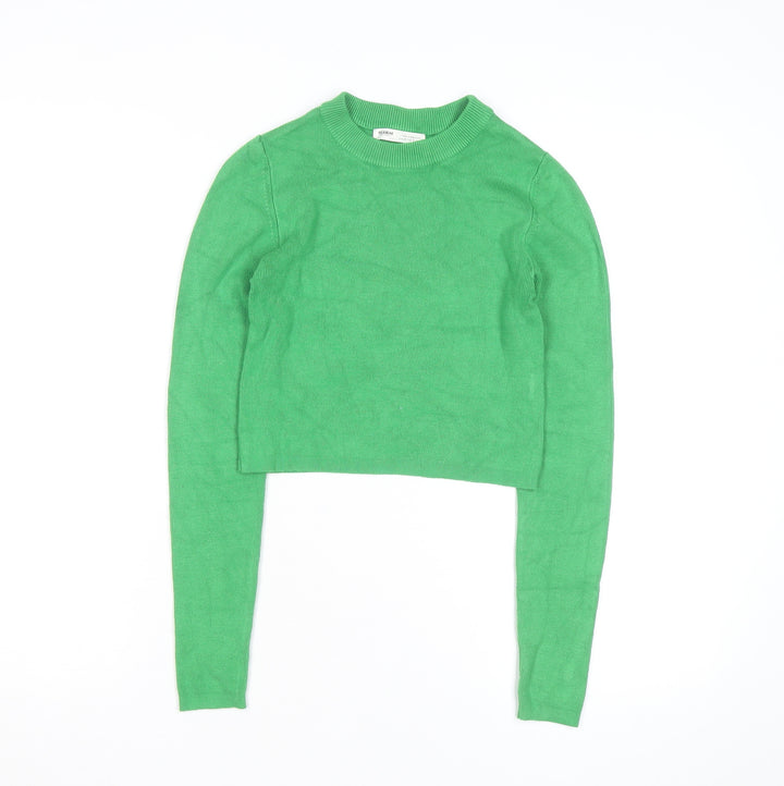 Pull & Bear Womens Green Slim Fit Crew Neck Knit Jumper Size S