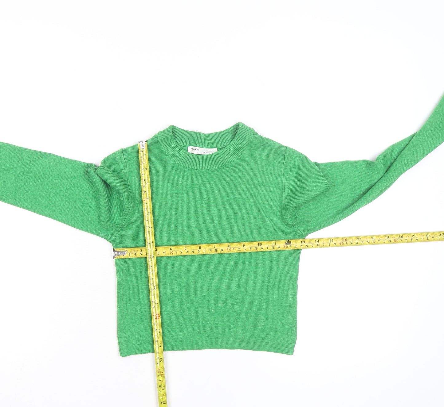 Pull & Bear Womens Green Slim Fit Crew Neck Knit Jumper Size S