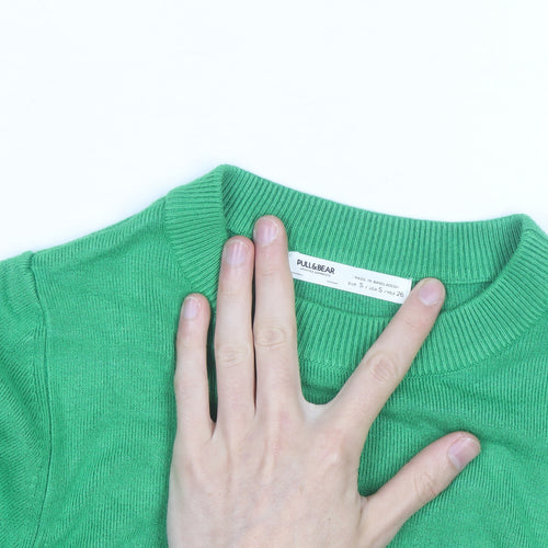Pull & Bear Womens Green Slim Fit Crew Neck Knit Jumper Size S
