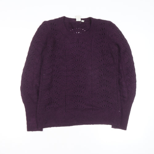 GAP Womens Purple Wool Blend Open Knit Crew Neck Jumper XS