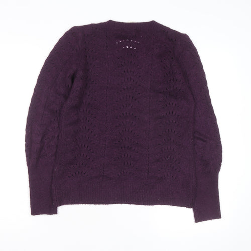 GAP Womens Purple Wool Blend Open Knit Crew Neck Jumper XS