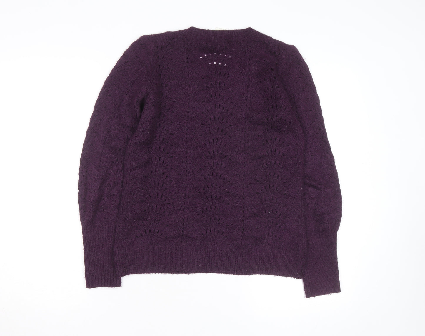 GAP Womens Purple Wool Blend Open Knit Crew Neck Jumper XS