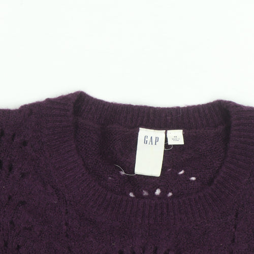 GAP Womens Purple Wool Blend Open Knit Crew Neck Jumper XS