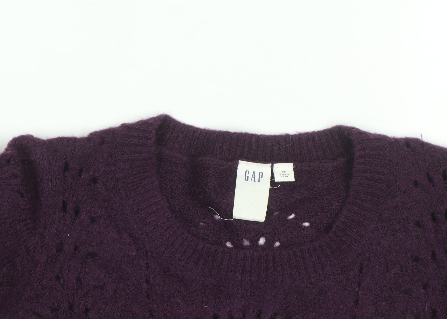 GAP Womens Purple Wool Blend Open Knit Crew Neck Jumper XS